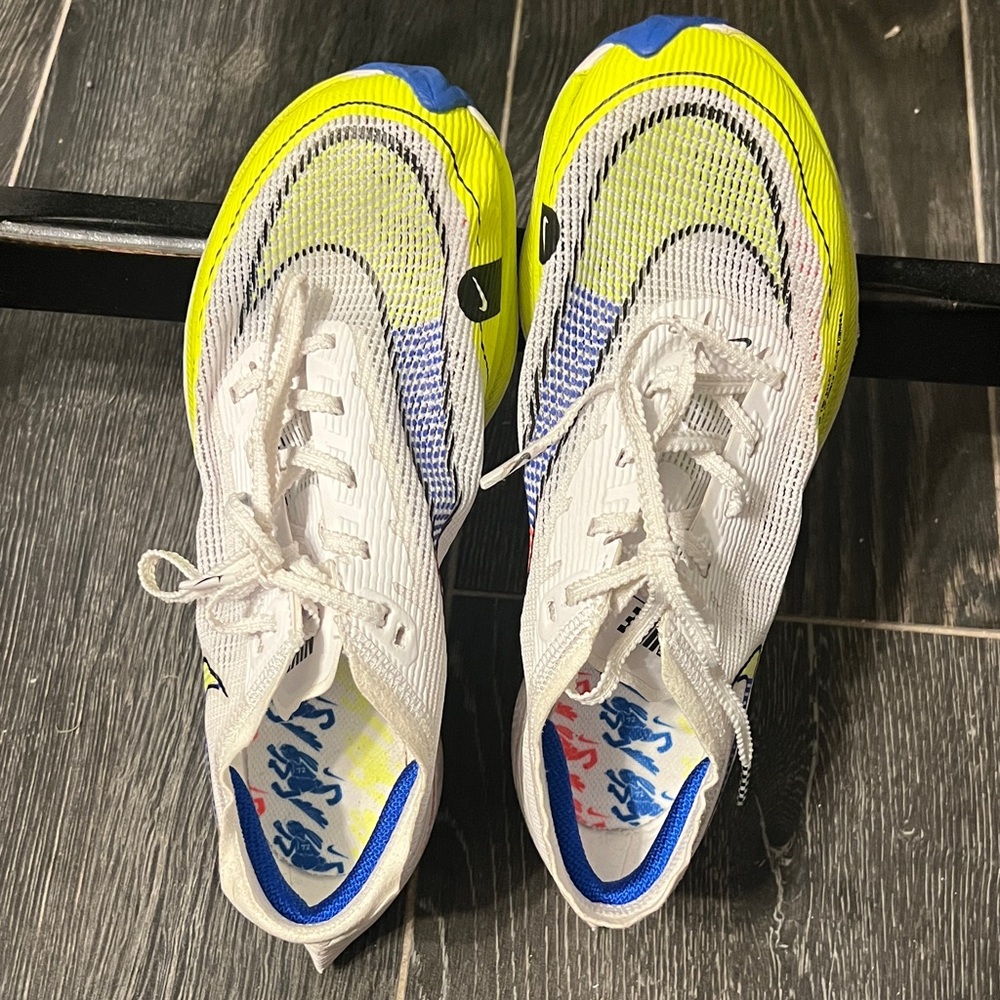 Nike White and Neon Yellow Athletic Shoes vaporfly